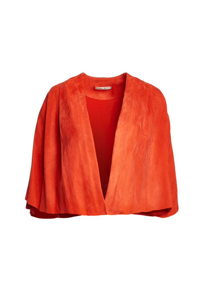 MARJORY SUEDE PLEATED SLV JKT - PERFECT POPPY