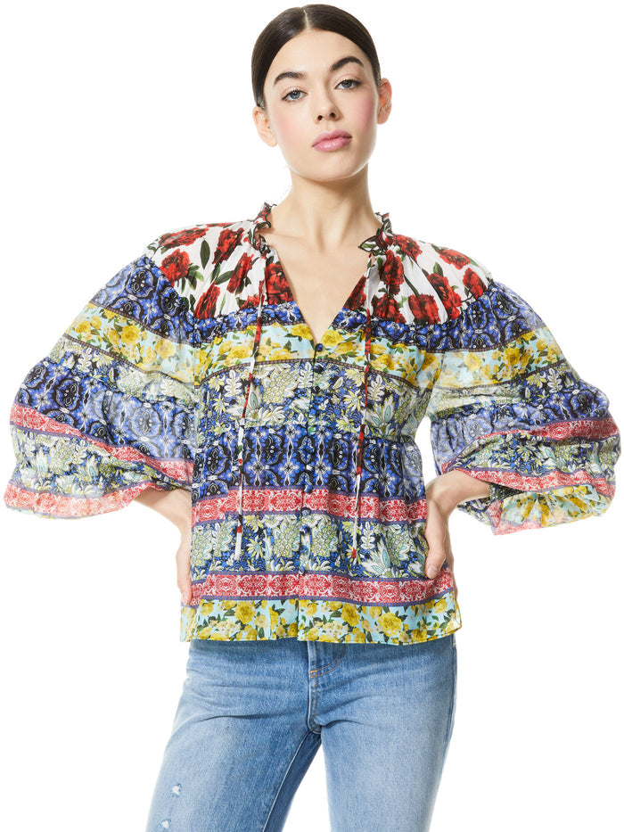 MARLYN TIE NECK BLOUSE - FRENCH QUARTERS MULTI