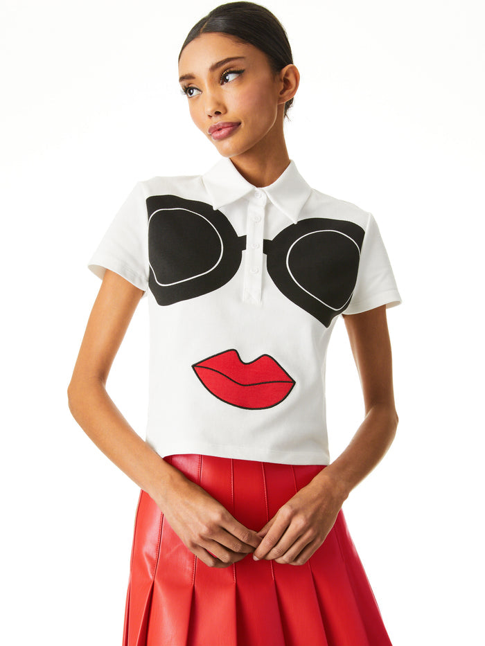 MARSHA STACE FACE CROPPED POLO - WHITE/MULTI