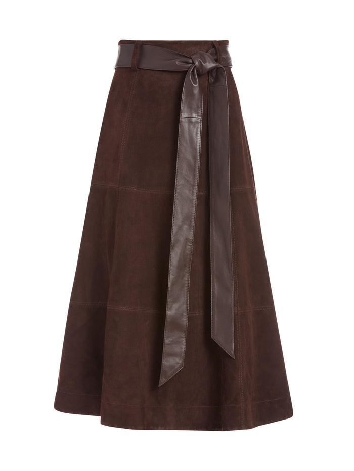 MARTINE SUEDE MIDI SKIRT - CHOCOLATE
