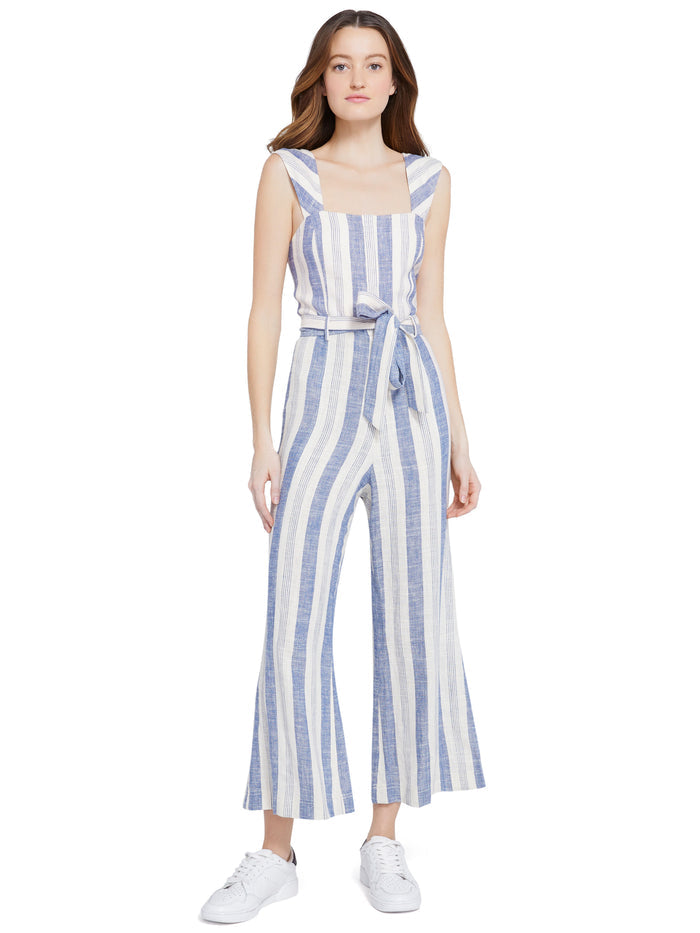 MARTY GAUCHO JUMPSUIT - CREAM/BLUE