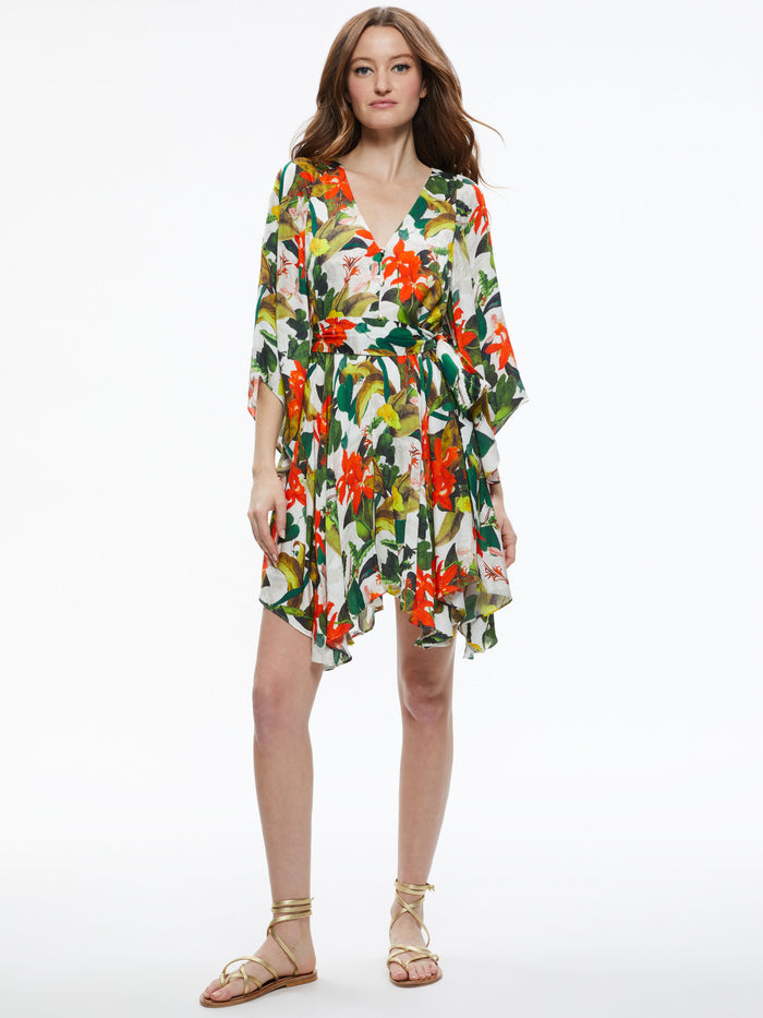 MARVA BELTED MINI DRESS - TROPICAL SUNRISE OFF WHITE