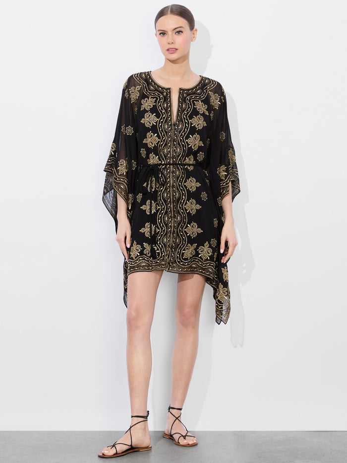 MARVA EMBELLISHED MINI KAFTAN - BLACK/PALE GOLD
