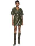 MAUREEN VEGAN LEATHER MINI DRESS - OLIVE
