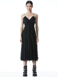 MCGUIRE LACE RUFFLE MIDI DRESS - BLACK