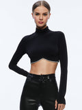 MELANGE RHINESTONE CROPPED TURTLENECK - BLACK