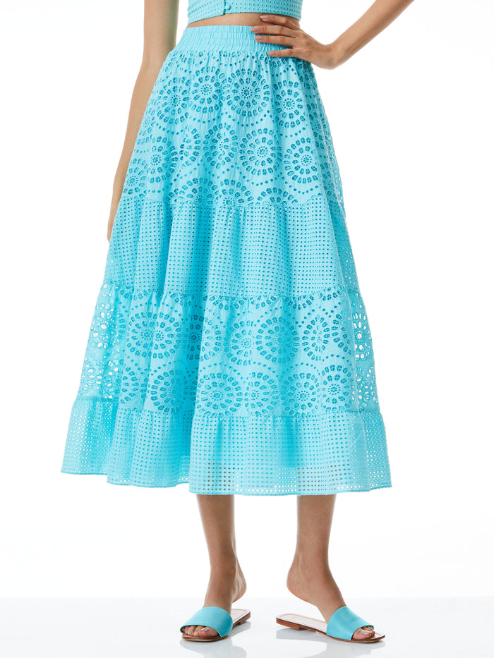 MELONY EYELET MIDI SKIRT - AQUA