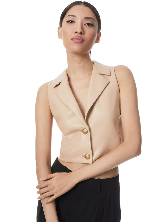 MERI CROPPED DOUBLE BREASTED BLAZER TOP - ALMOND