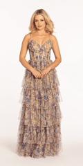 yellow-multi/missy/size/4/ missy/Camille La Vie/Mesh Floral Print Tiered Corset Ballgown/front
