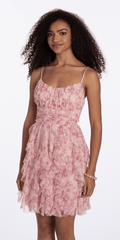 blush/size/4/missy/Camille La Vie/Mesh Posie Print Lace Up Back Sweetheart Fit and Flare Dress/front