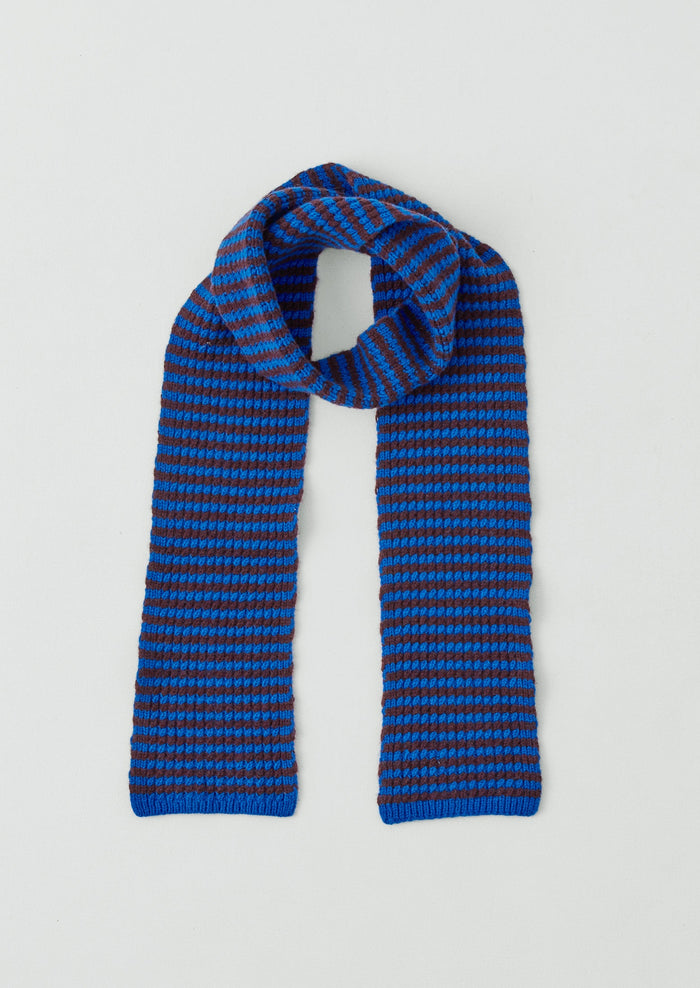 Micro Cable Striped Wool Scarf | Cobalt/Prune