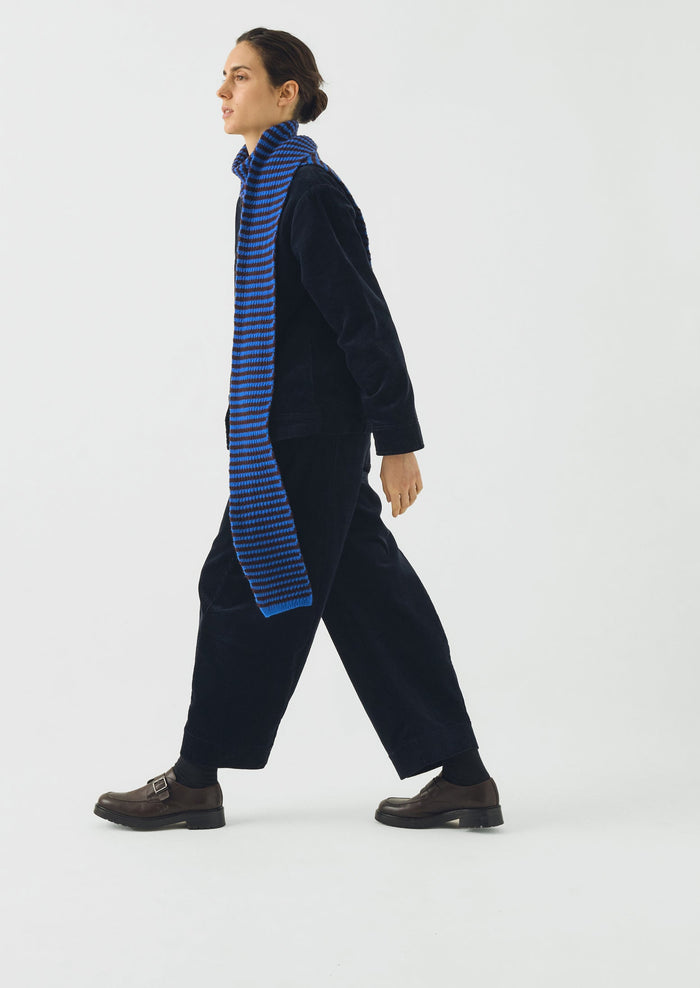 Micro Cable Striped Wool Scarf | Cobalt/Prune