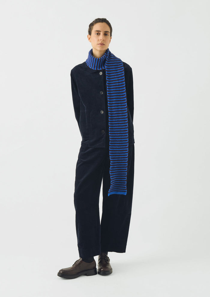 Micro Cable Striped Wool Scarf | Cobalt/Prune