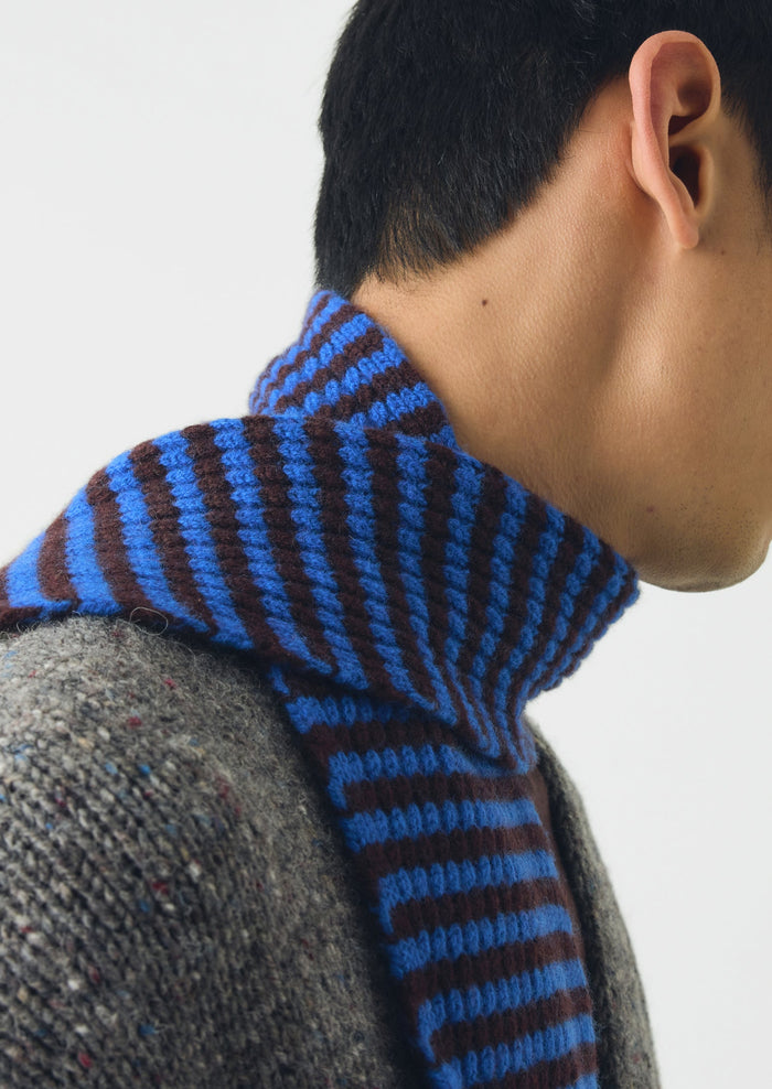 Micro Cable Striped Wool Scarf | Cobalt/Prune