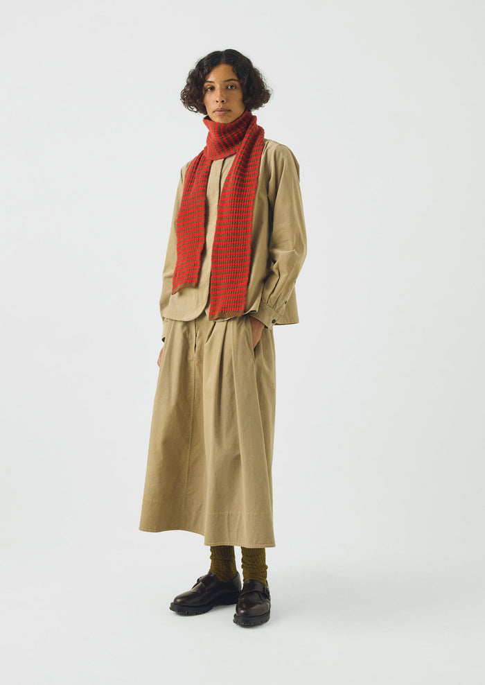 Micro Cable Striped Wool Scarf | Red/Pecan