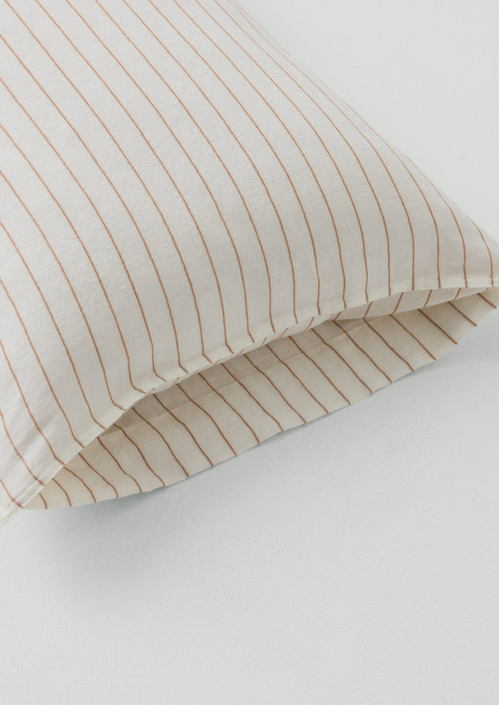 Mina Stripe Linen Cotton Pillowcase Set | Ivory/Caramel