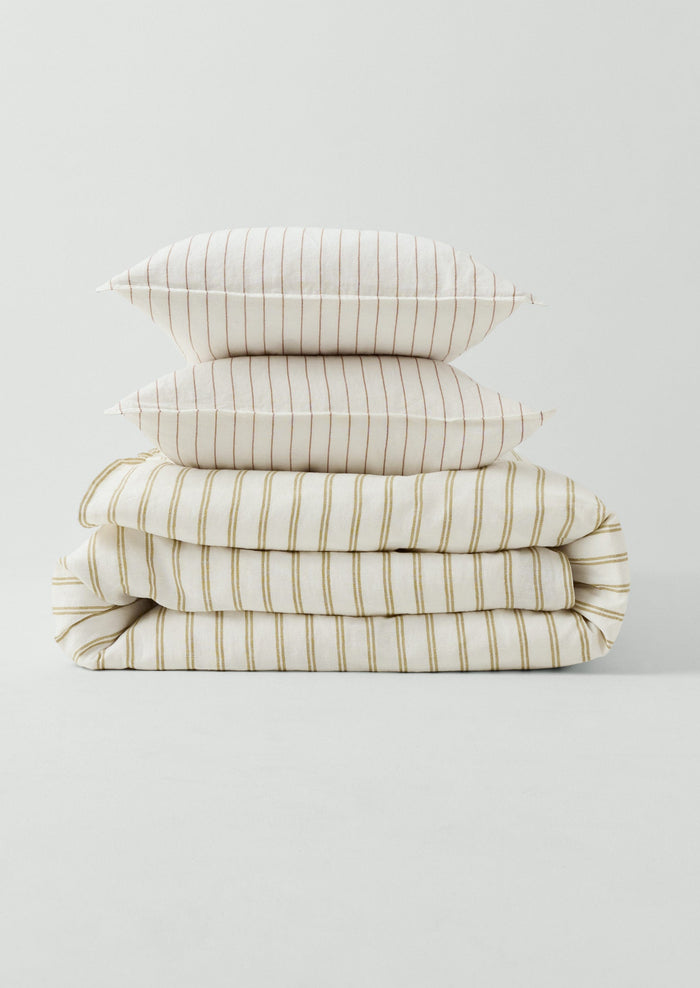 Mina Stripe Linen Cotton Pillowcase Set | Ivory/Caramel