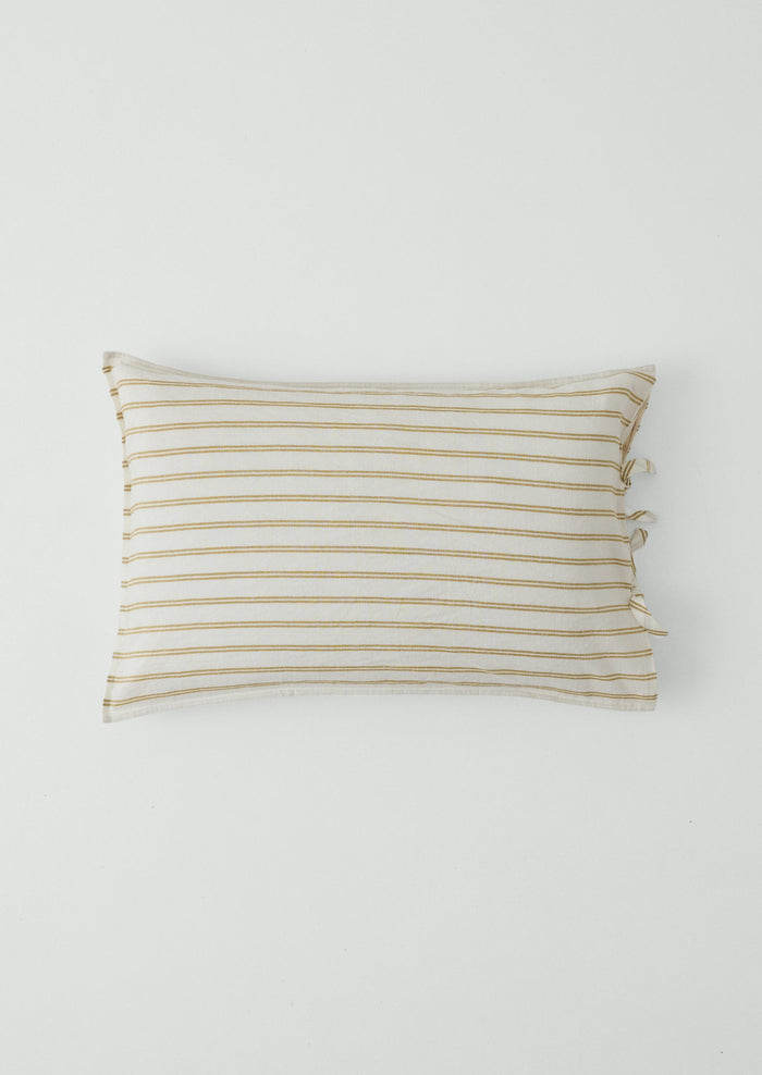 Mina Stripe Linen Cotton Side Tie Pillowcase Set | Ivory/Olive