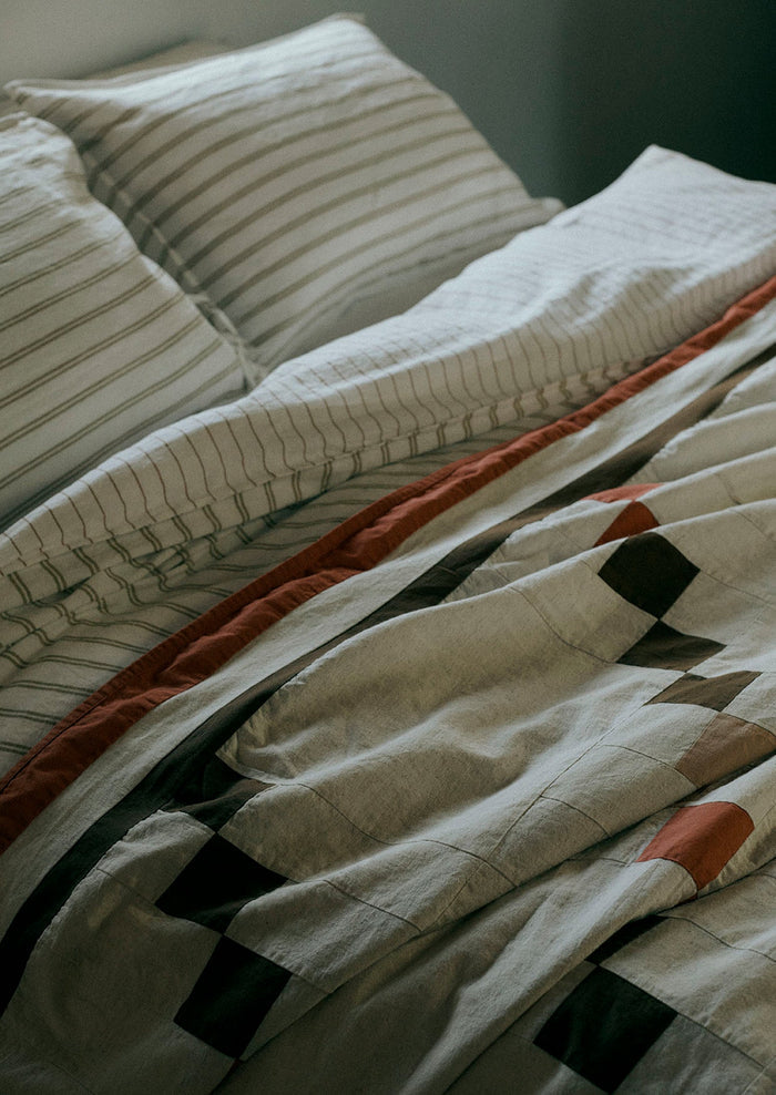 Mina Stripe Linen Cotton Side Tie Pillowcase Set | Ivory/Olive