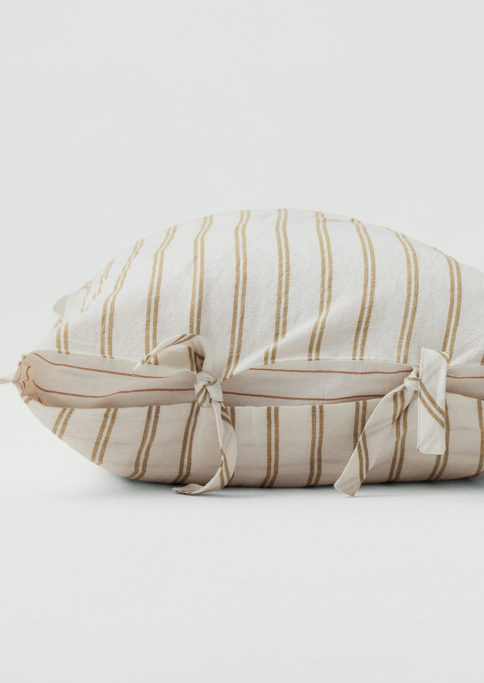 Mina Stripe Linen Cotton Side Tie Pillowcase Set | Ivory/Olive