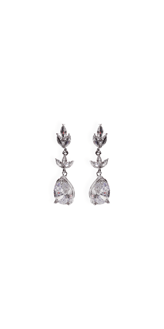 silver/one size/ Camille La Vie/Mini Triple Leaf Teardrop Earrings/front