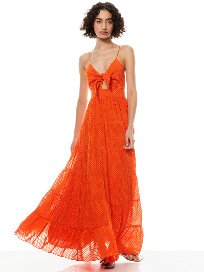 MINKA TIE FRONT MAXI DRESS - MONARCH