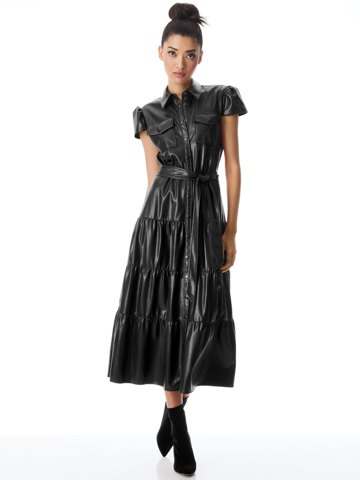 MIRANDA VEGAN LEATHER DRESS - ALMOND