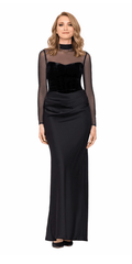 Camille La Vie Mock Neck Illusion Long Sleeve Velvet and Satin Column Dress missy / 4 / black