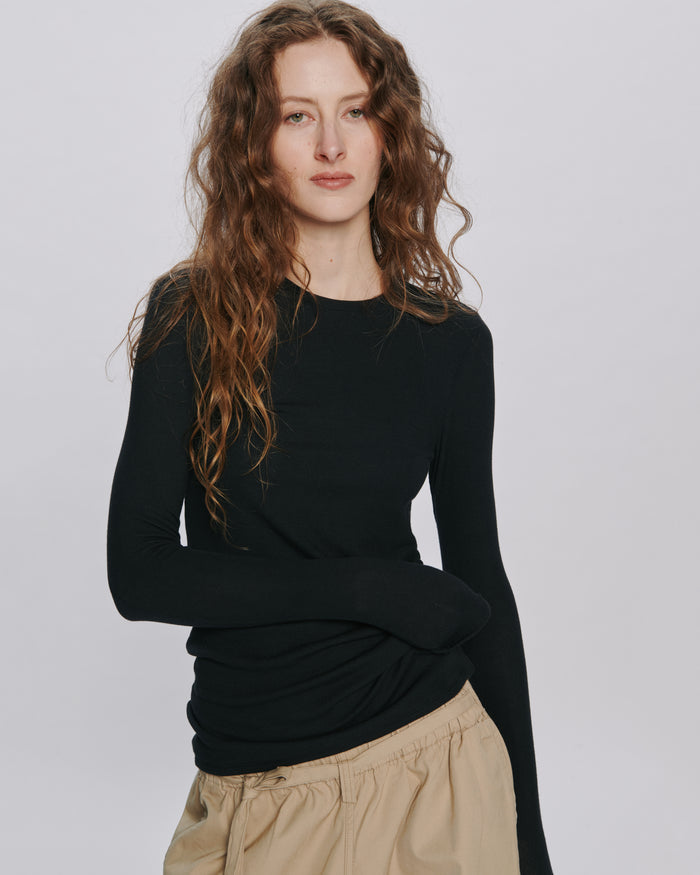 Modal Rib Long Sleeve Crew - Black