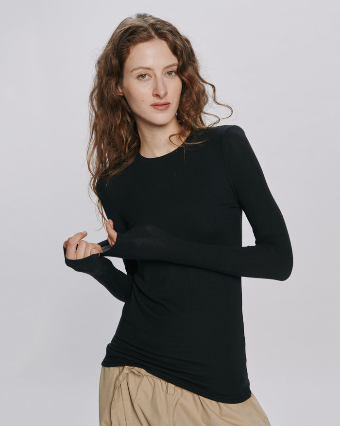 Modal Rib Long Sleeve Crew - Black