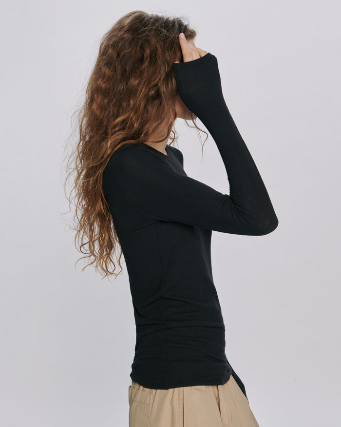 Modal Rib Long Sleeve Crew - Black