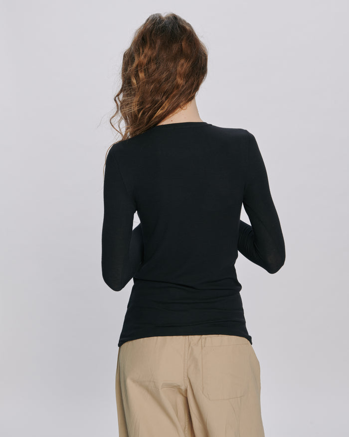 Modal Rib Long Sleeve Crew - Black