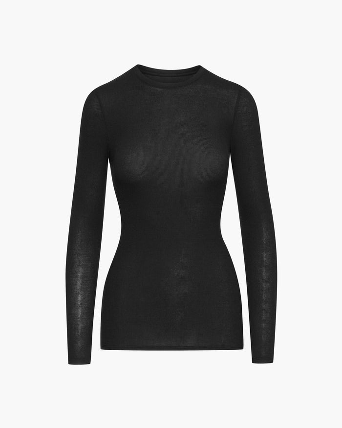Modal Rib Long Sleeve Crew - Black