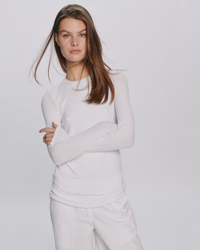 Modal Rib Long Sleeve Crew - White