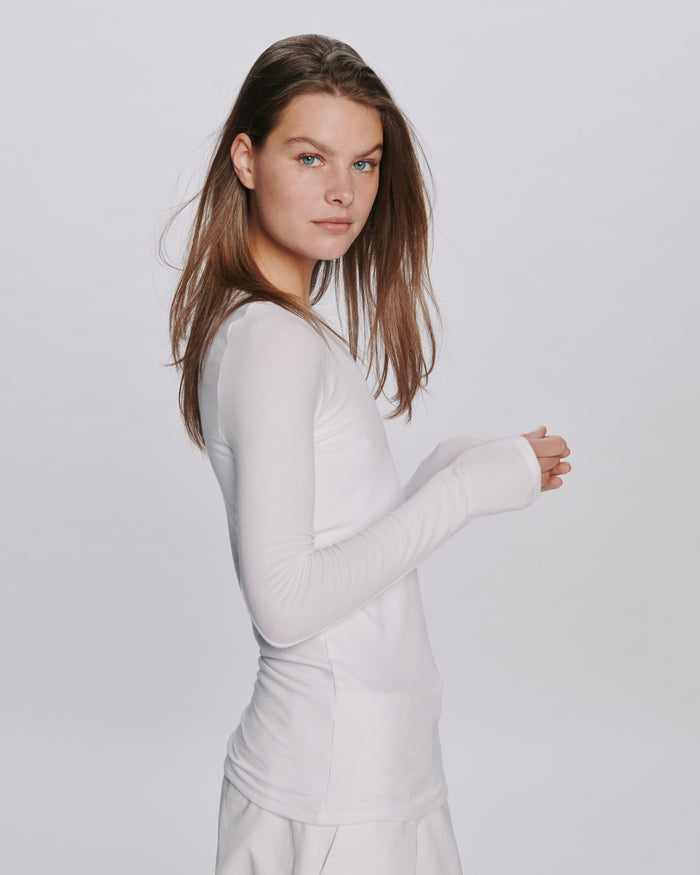 Modal Rib Long Sleeve Crew - White