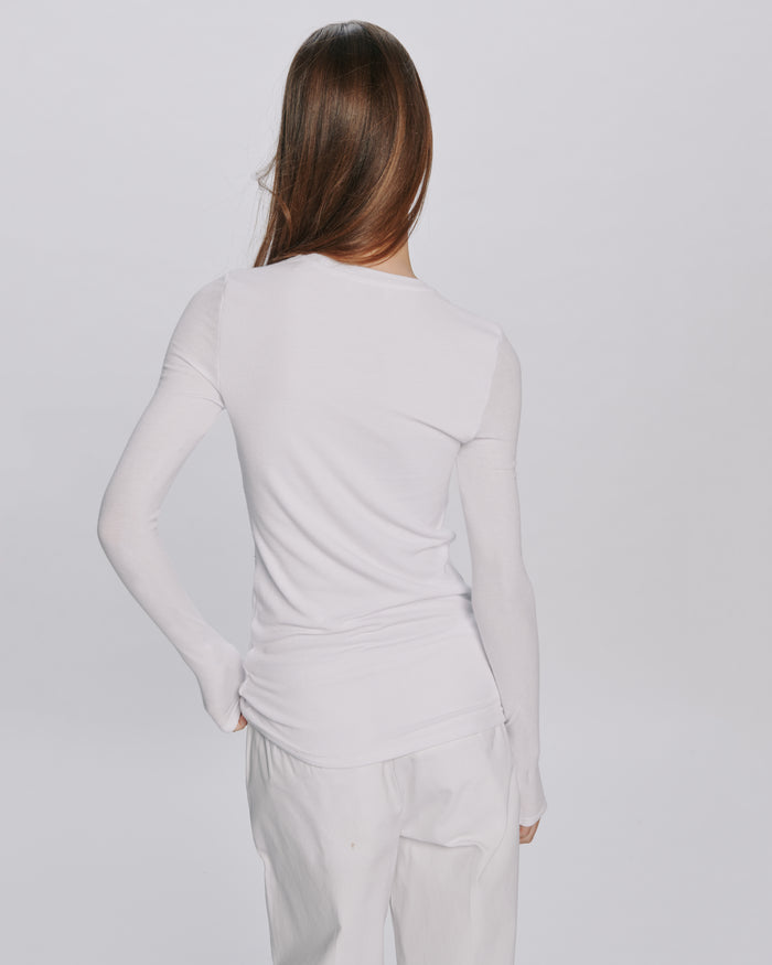 Modal Rib Long Sleeve Crew - White