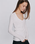 Modal Rib Long Sleeve V-Neck Tee - White