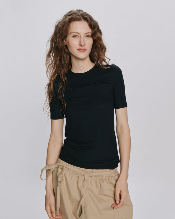 Modal Rib Short Sleeve Crew Neck Tee - Black