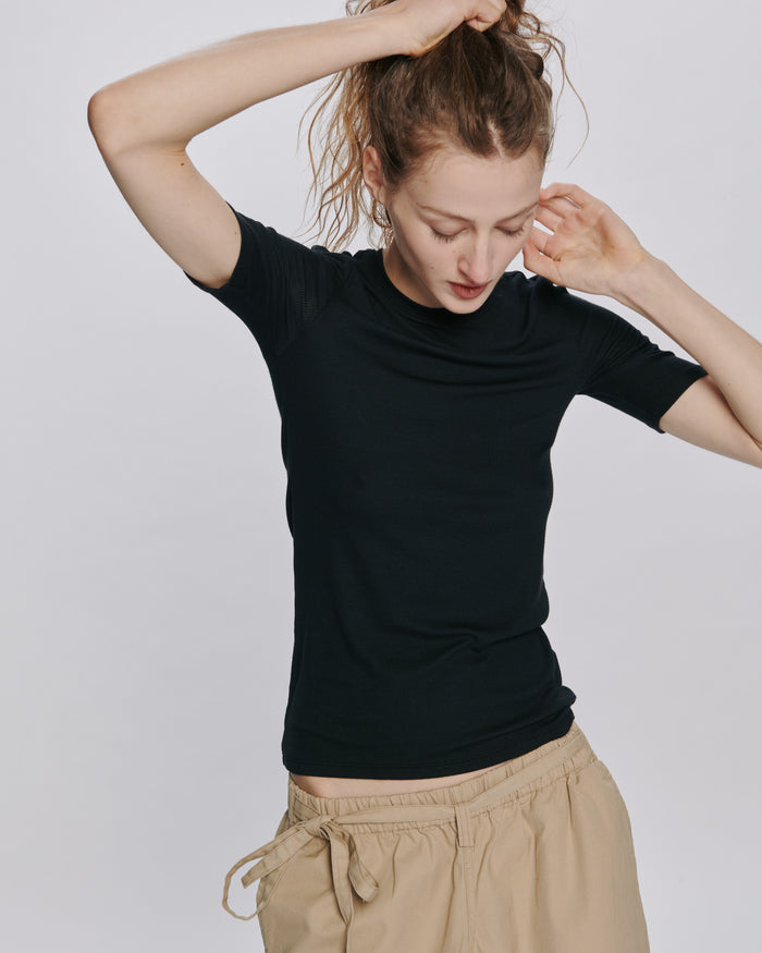 Modal Rib Short Sleeve Crew Neck Tee - Black