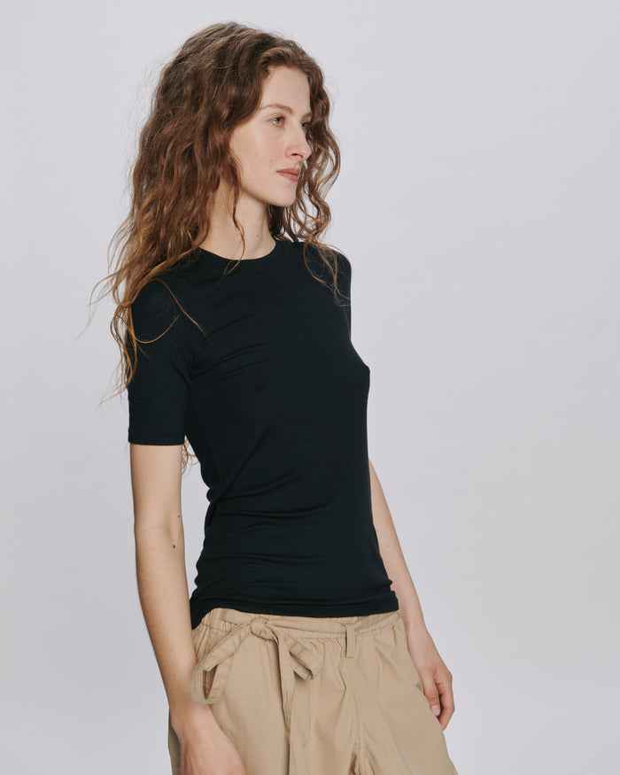 Modal Rib Short Sleeve Crew Neck Tee - Black