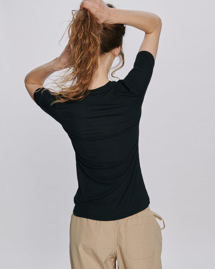 Modal Rib Short Sleeve Crew Neck Tee - Black