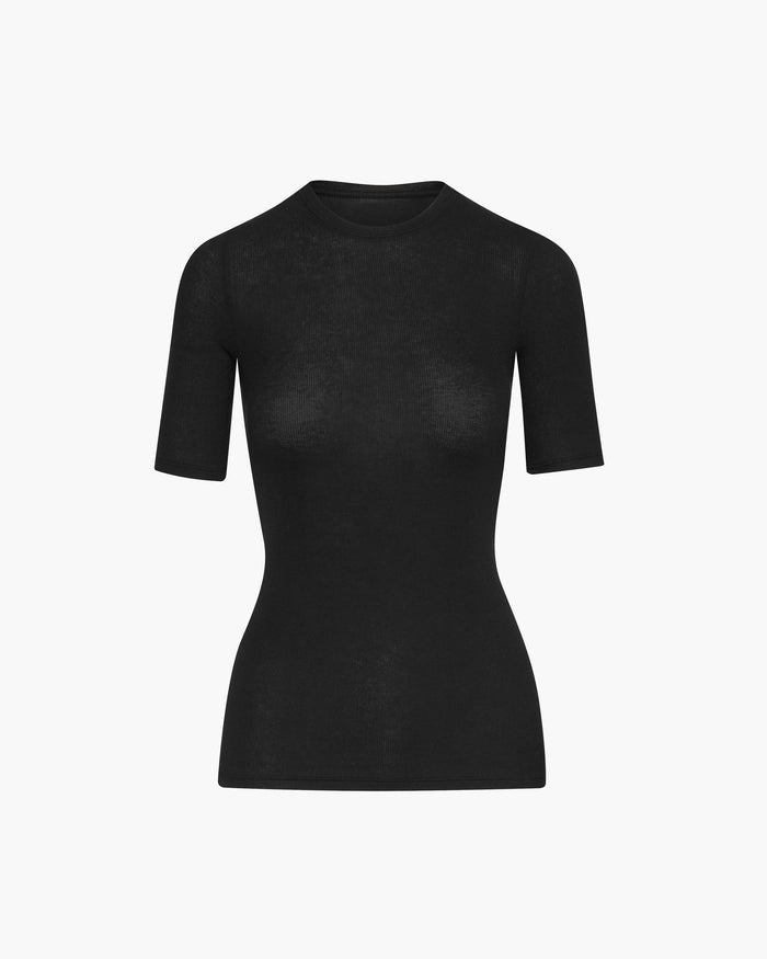 Modal Rib Short Sleeve Crew Neck Tee - Black