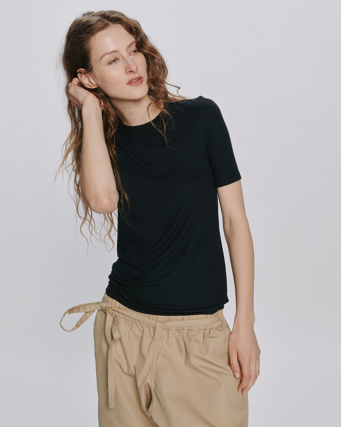 Modal Rib Short Sleeve Crew Neck Tee - Black