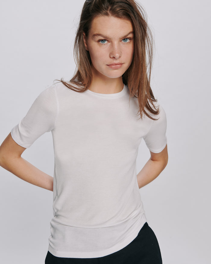 Modal Rib Short Sleeve Crew Neck Tee - White