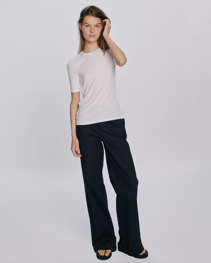 Modal Rib Short Sleeve Crew Neck Tee - White