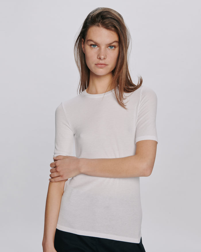 Modal Rib Short Sleeve Crew Neck Tee - White