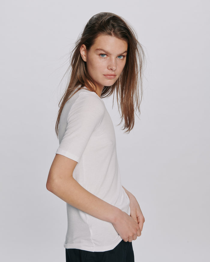 Modal Rib Short Sleeve Crew Neck Tee - White