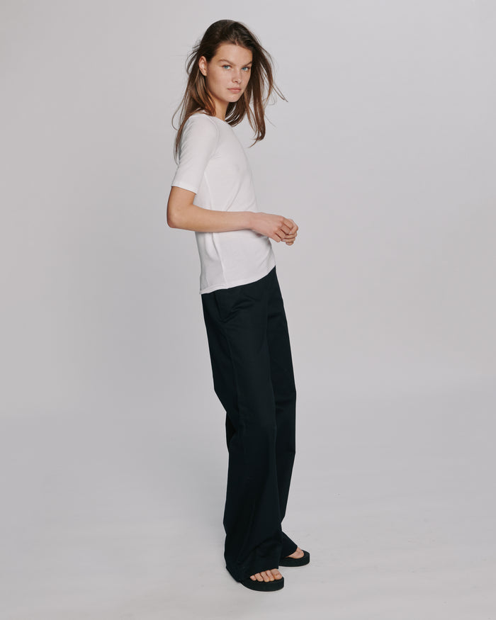 Modal Rib Short Sleeve Crew Neck Tee - White