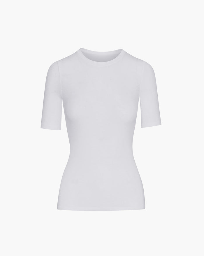 Modal Rib Short Sleeve Crew Neck Tee - White