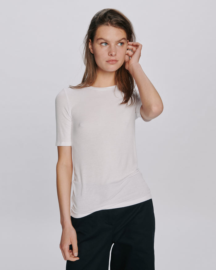 Modal Rib Short Sleeve Crew Neck Tee - White